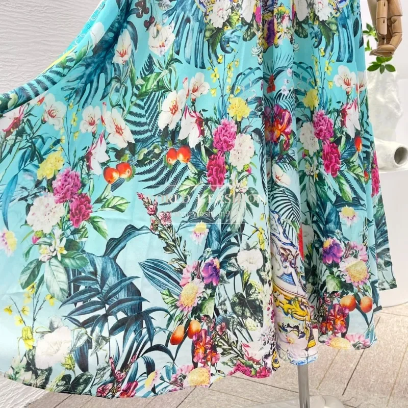 

Blue Women Print Sling Sleeveless Midi Dresses for Party 2025 Elegant New Fashion Style