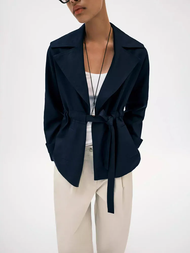 

Spring 2026 Women's Fashion Long Sleeve Collared Casual Belted Coat New Arrival Short Outerwear Other Material 100%