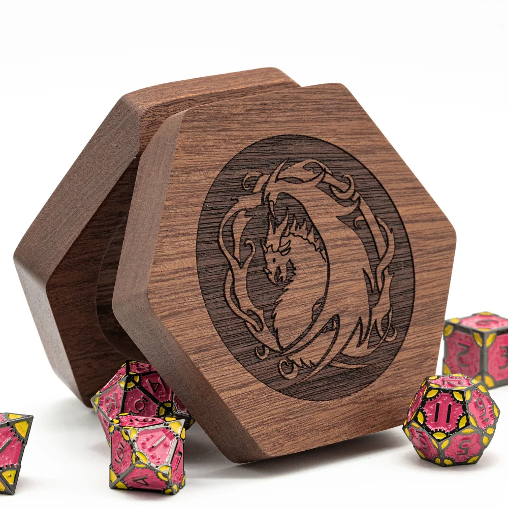 Hexagonal DND Dice Case, Storage Box, for 1 Set of 16mm Dice, D&D Dice Holder, Oval Chest with Magnetic Lid, For Tabletop Games