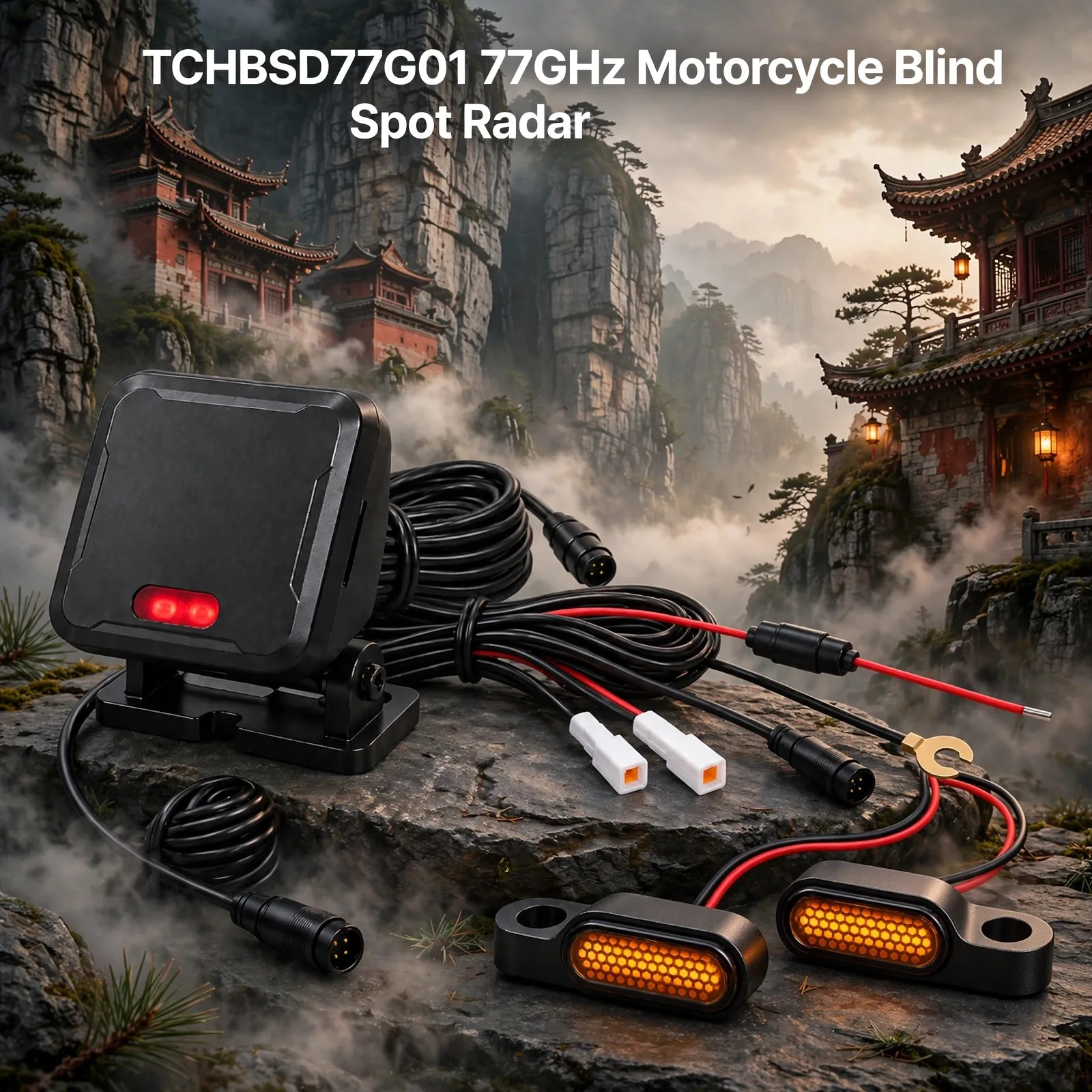 TCHBSD77G01 Cliff Monastery Edition: 77GHz Millimeter-Wave Rear Radar for Motorcycles, Blind Spot + Lane Change Alerts, up to 70