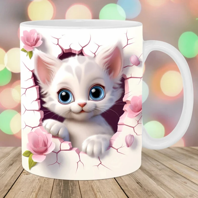 

3D Painted Cat Ceramic Mug, Cat Pattern, Cute Kitten Pattern, Coffee Mug, Milk Latte Cup for Cat Lovers, Funny Birthday Gift