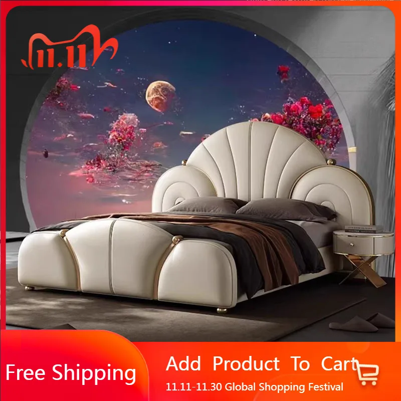 Простая европейская кровать, роскошная двуспальная современная кровать размера King Size для девочек, дизайн кожаной кровати принцессы для сна, мебель для гостиной