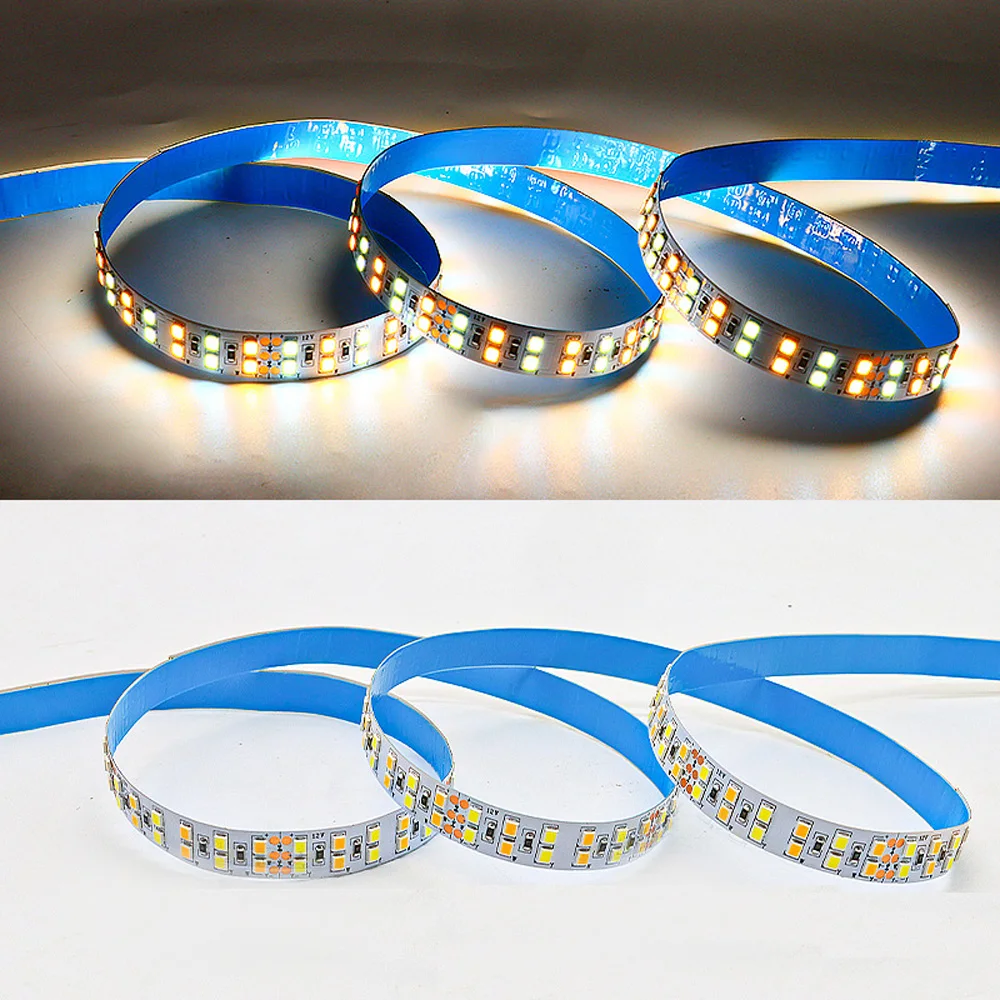 5M 2835 CCT LED Strip Double Row 240LEDs/m 336LEDs/m Dimmable Dual White Flexible Tape Ribbon 12V 24v DC WW CW