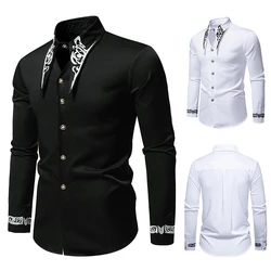 Men Long Sleeve Shirts Floral Collar Mens Dress Shirt Male Groomsman Clothes Chemise Hemd Homme Shirts S65