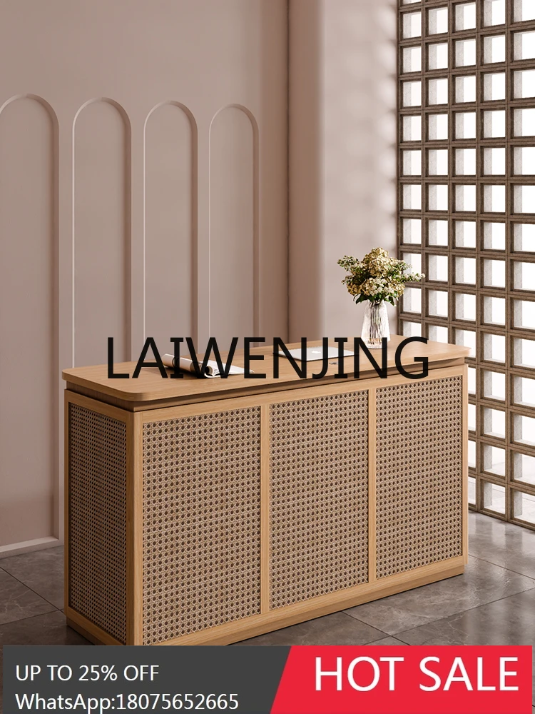RWJ Silent Wind Bar Cashier Desk Pastoral Rattan Front Desk Reception Desk
