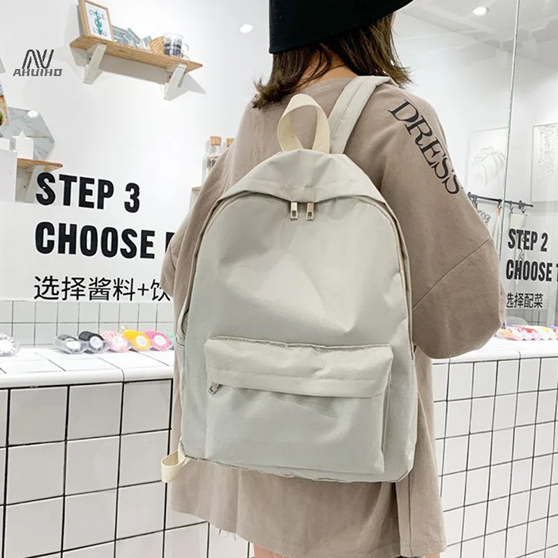 Korean Fashion Solid Backpack Student Schoolbag Women Men Large Capacity Travel Bag Fashion Backpack