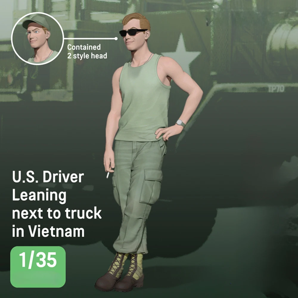 Conducteur américain 1/35, Vietnam, 2 têtes, figurine soldat modèle en résine, thèmes militaires, kit non assemblé et non peint