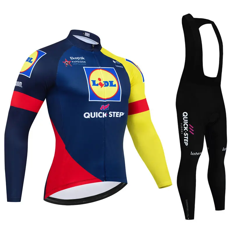 Lidl Soudal Quick Step-Conjunto de ropa de ciclismo para hombre, traje de verano de manga larga, ropa deportiva para bicicleta de montaña, Maillot Ciclismo Hombre