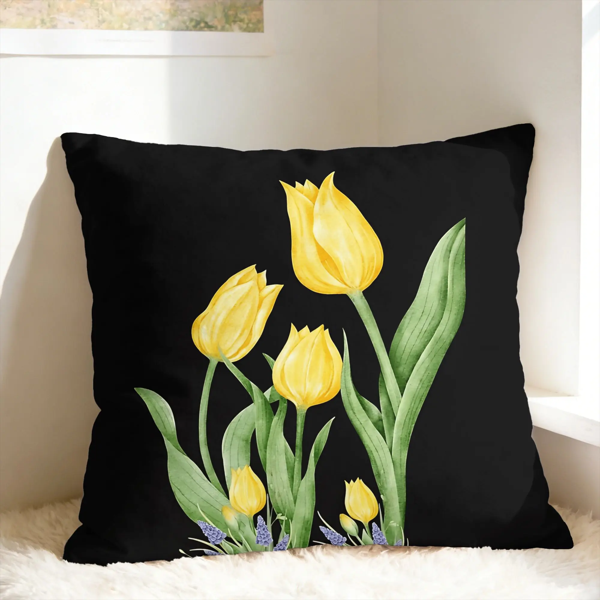 Yellow Tulip Bicycle And Hello Sunshine Pillow Case  Soft Pillow Cover Funny Pillowcases For Sofa Home Decor