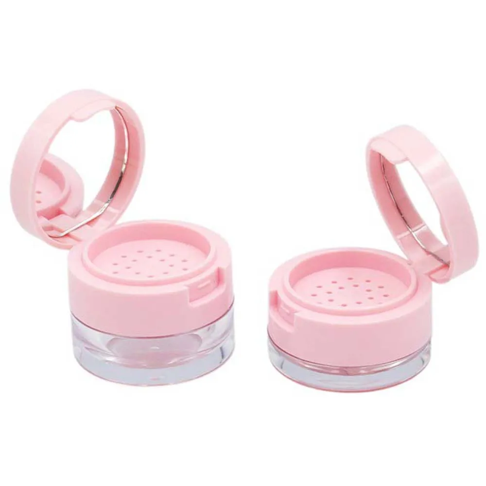 Reusable Mini Loose Powder Jar Plastic Portable Bulk Powder Box Pink Mirror Dispersion Powder Box Lady