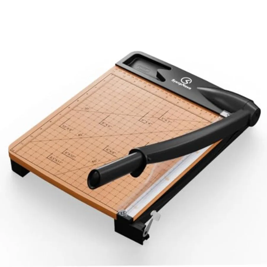 

Classroom and crafting paper cutter: 12-inch heavy-duty wood guillotine trimmer with black finish, handles 1216 sheets, ideal f