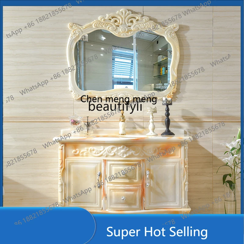 

A85 European-Style Bathroom Cabinet Combination Full Jade Bathroom Floor-Standing Washstand Washbasin Cabinet Light Luxury