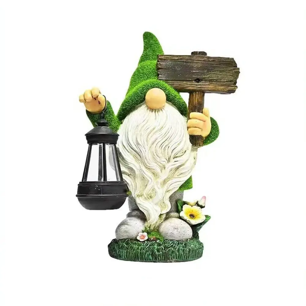 Solar Decorative Garden Gnome Resin Flocked Statue Outdoor Pathway Lighting Figurine For Backyard Patio Lawn Ornament