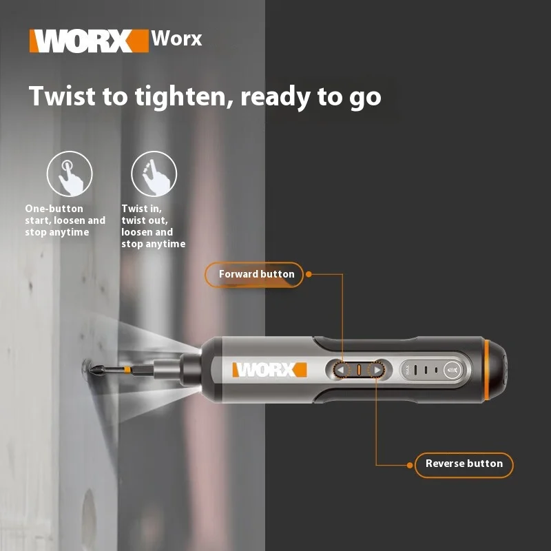 Worx 4V Mini Electrical Screwdriver Set WX240 Smart Cordless Electric Screwdrivers USB Rechargeable Handle with 26 Bit Set Drill