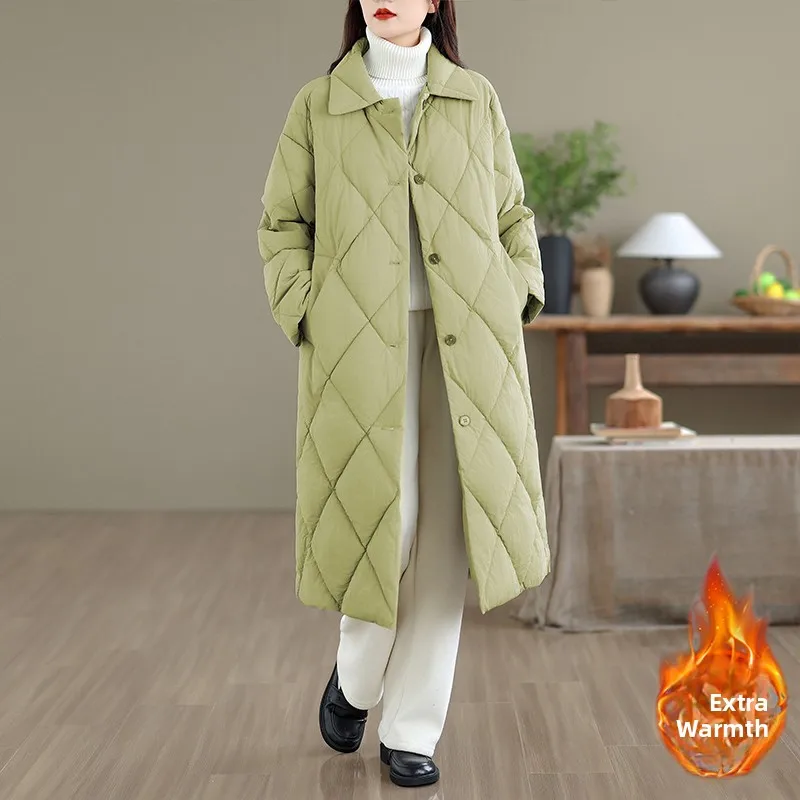 

Korean Style Long Oversized Thickened Cotton Jacket Women's Winter Coat Knee-Length Quilted Coat Warm Outerwear Coat