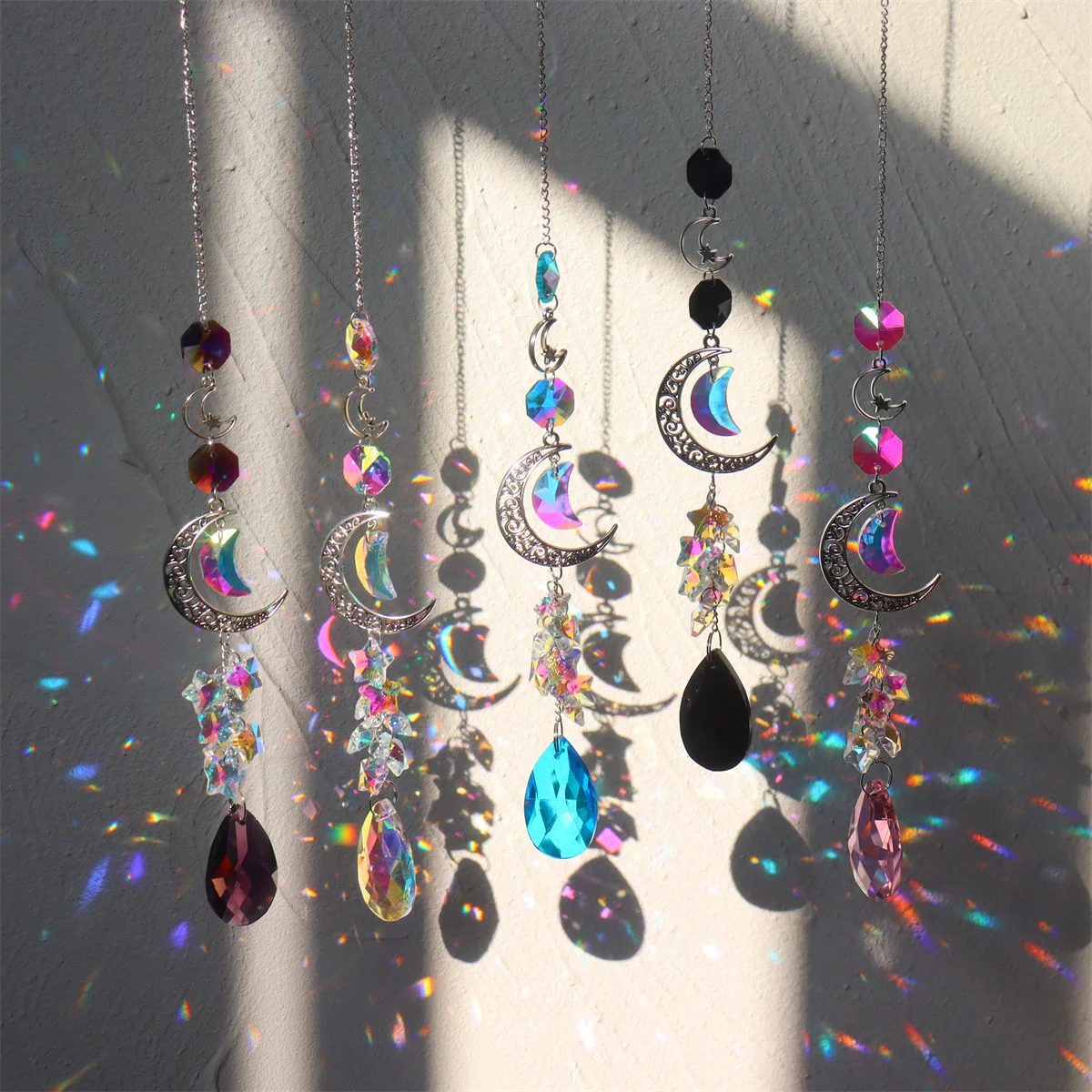Moon Suncatcher Hanging Glass Prisms Crystal Sun Catcher Wind Pendants DIY Wind Chimes for Home Window Outdoor Garden Decoration