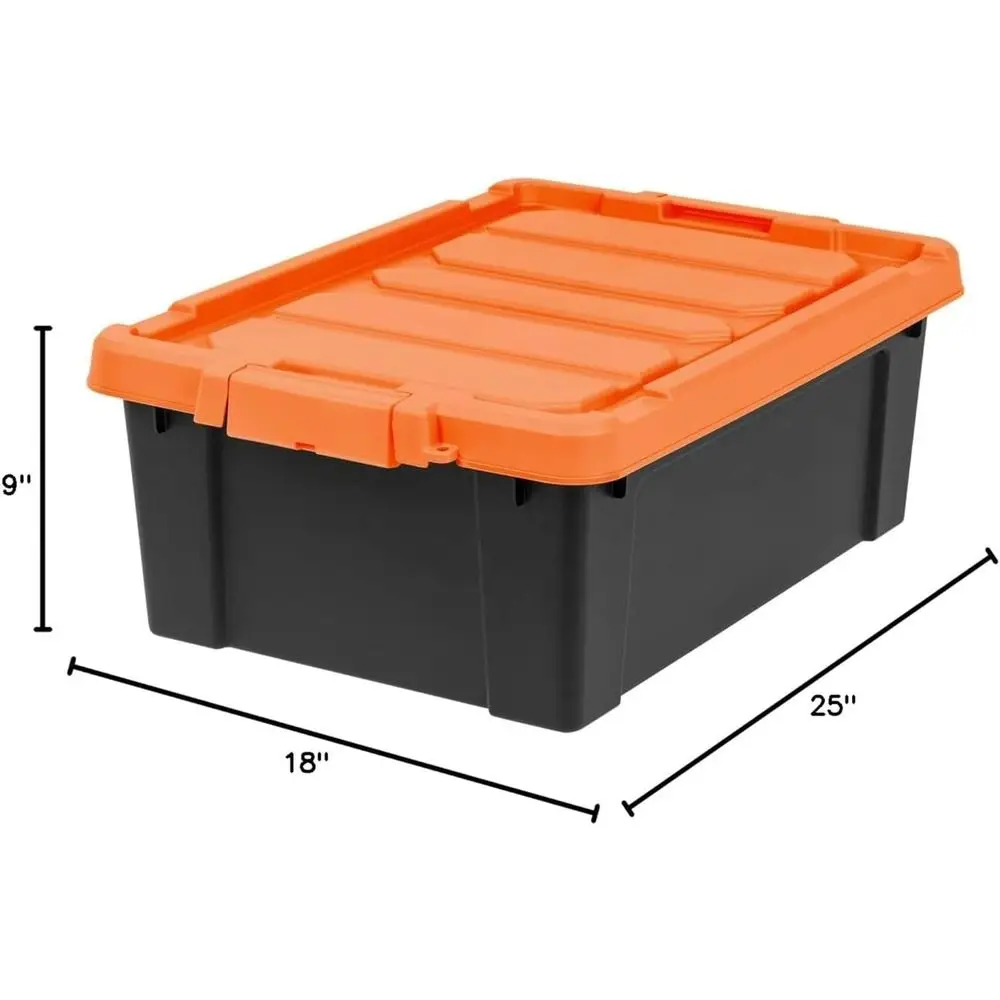 12 Gallon Lockable Storage Bins with Lids, 2 Pack - Made in USA, Heavy Duty, Stackable Containers, Garage Organizing Bins Moving