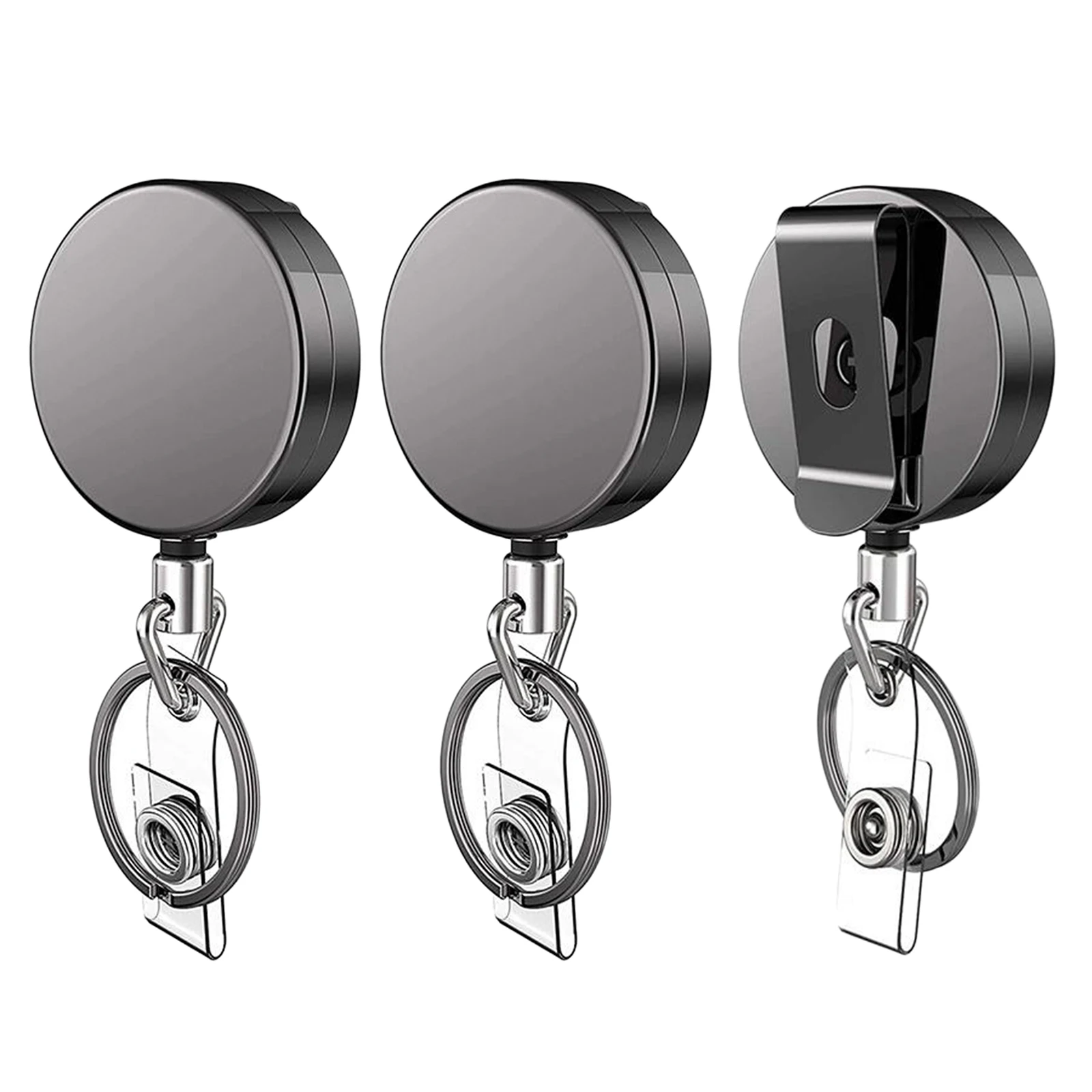 Retractable Keychain Badge Holder Metal Reel for ID Card Nursing Teacher with Strap and Waist Clip 3 Pack