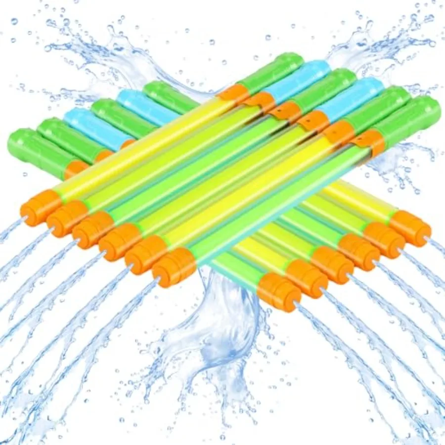

Summer water guns for outdoor pool, backyard, beach, and party use; plastic; yellow, blue, green; 72 pcs bulk set, 17 inch colo