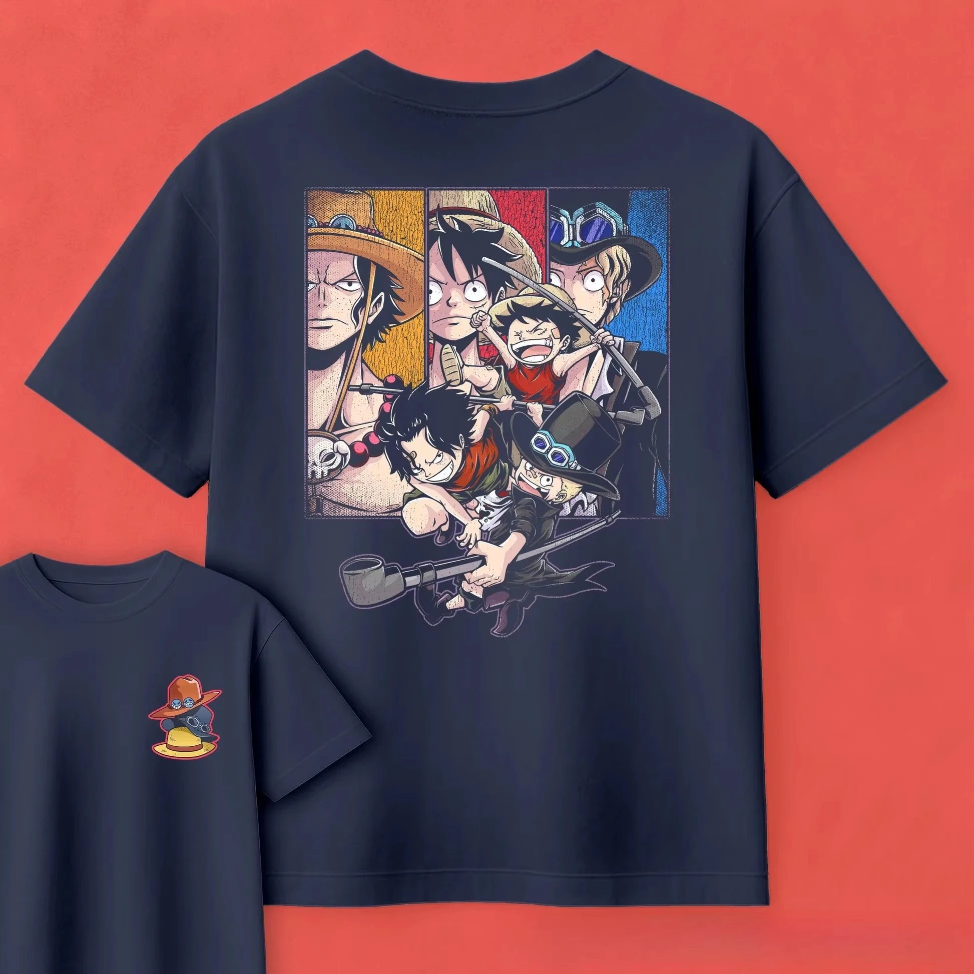 One Piece Anime ASL Brothers Ace Sabo Luffy Printed T-shirt Men's and Women's T-shirt Men's Top Sports T-shirt 2026 Summer New