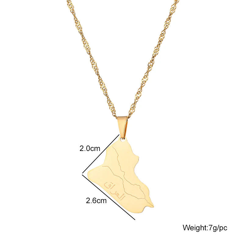 Mode Republik Irak Karte Anhänger Halskette Edelstahl Männer Frauen Herz Kreuz Karten Schmuck Geschenk – Detail 2