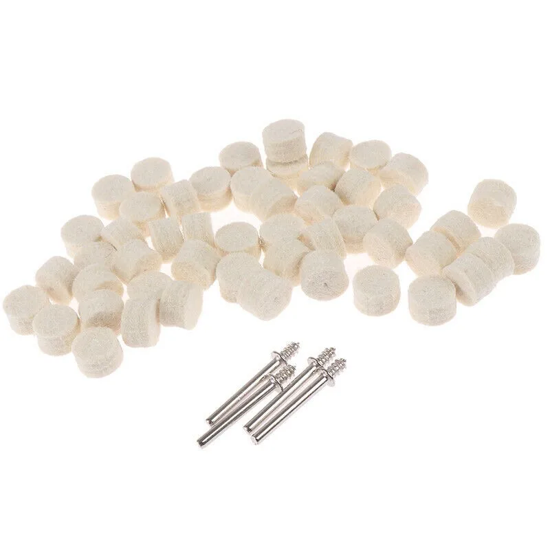 50 buah 13mm bantalan abrasif pemoles roda Buffing wol + 4 buah manderl untuk Aksesori Alat bor listrik putaran Dreme