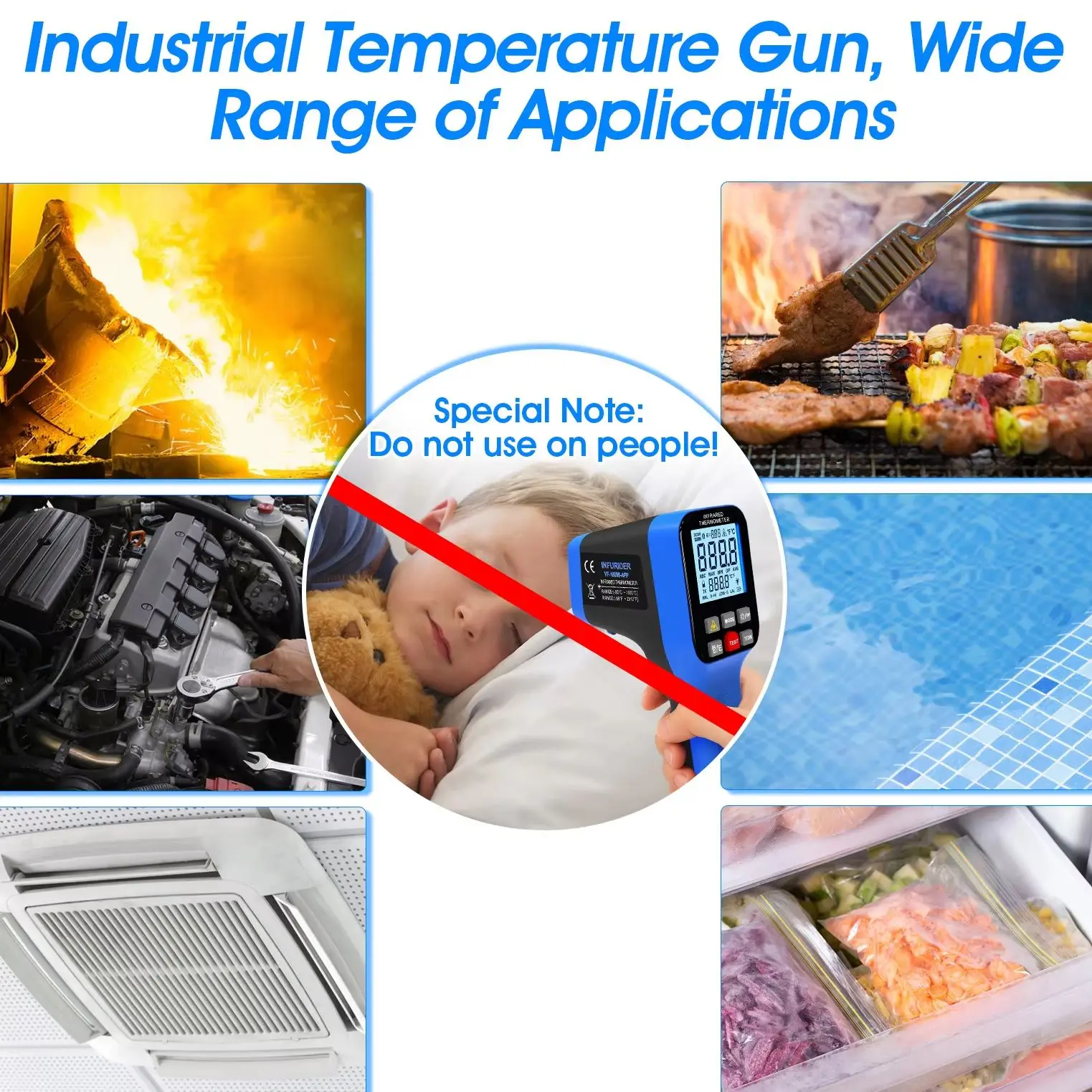 

-50~1600℃ Infrared Thermometer 30:1 Dual Laser APP Control Type-C Rechargeable High Temp Pyrometer