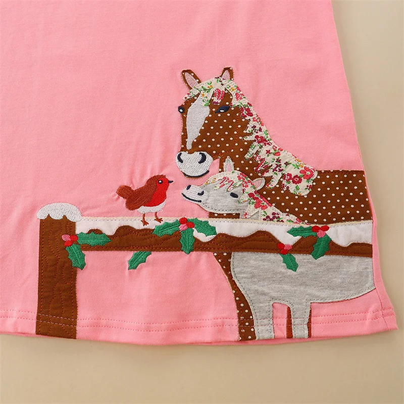 Jumping Meters 2-7T Long Sleeve Princess Girls Dresses Autumn Spring Baby Clothing Animals Embroidery Toddler Costume