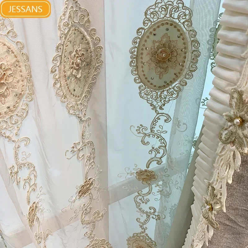 

Gray Velvet Lace Embroidered Window Screen Splicing Thickened Curtains For Living Room Bedroom Balcony Floor-to-ceiling Window
