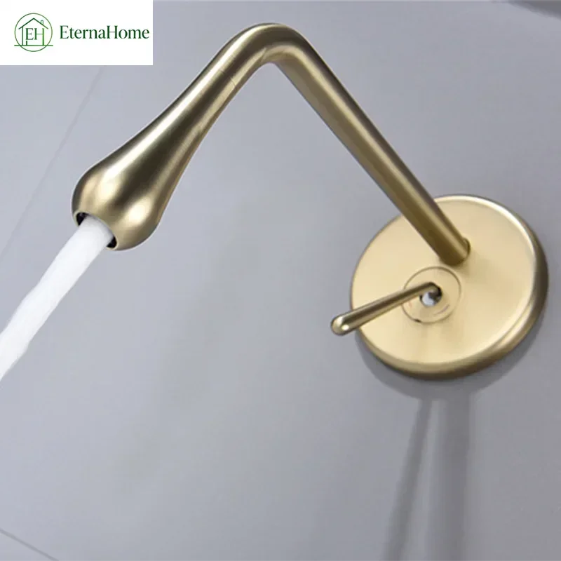 Water Drop Model Faucet Concealed Brushed Gold Basin Faucet Wall-mounted Pre-installed Mixed Hot & Cold Water Washbasin Taps