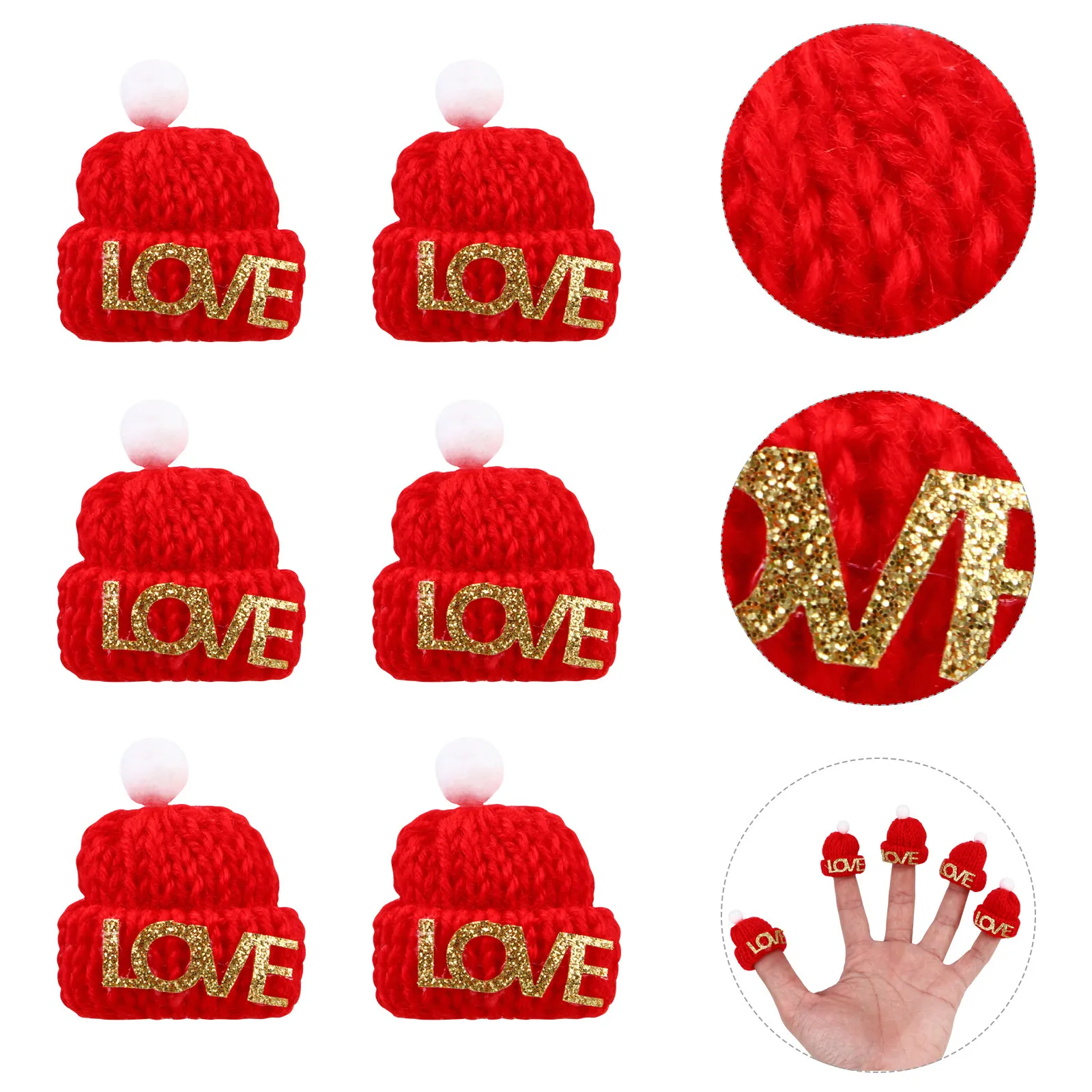 10Pcs Knitted Finger Hats Christmas Theme Gold Letter Design for Children Brain Development Communication Skills Parent-Child