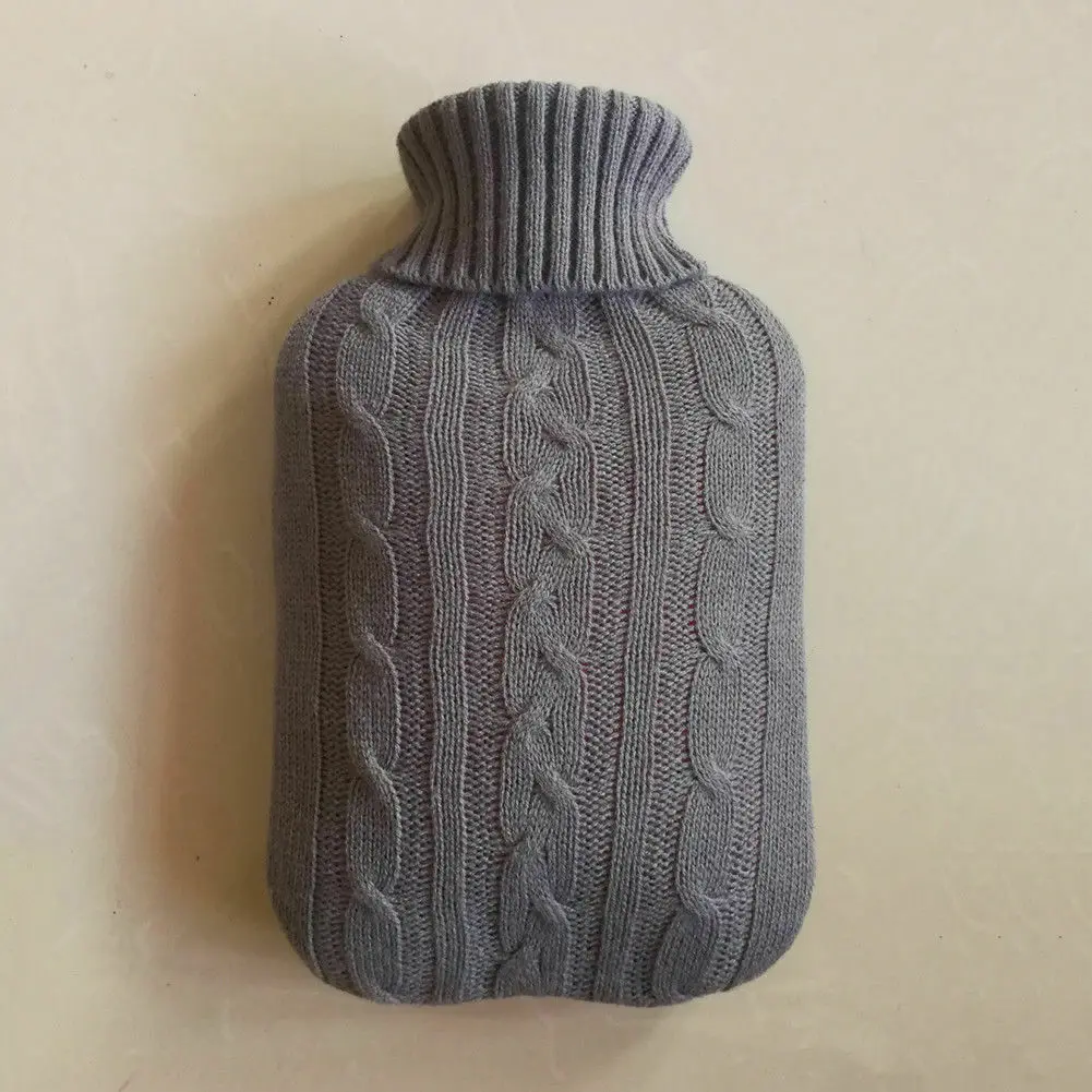 2L Rubber Hot-water Bottle Knitted Bag Cover Winter Bed Warmer Dark Grey