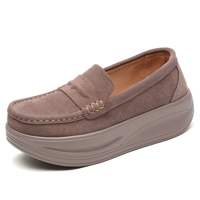 Women's Flat Shoes Women's Platform Anti Slip and Elevated Casual Shoes Women's Fashionable and Comfortable Suede Loafers