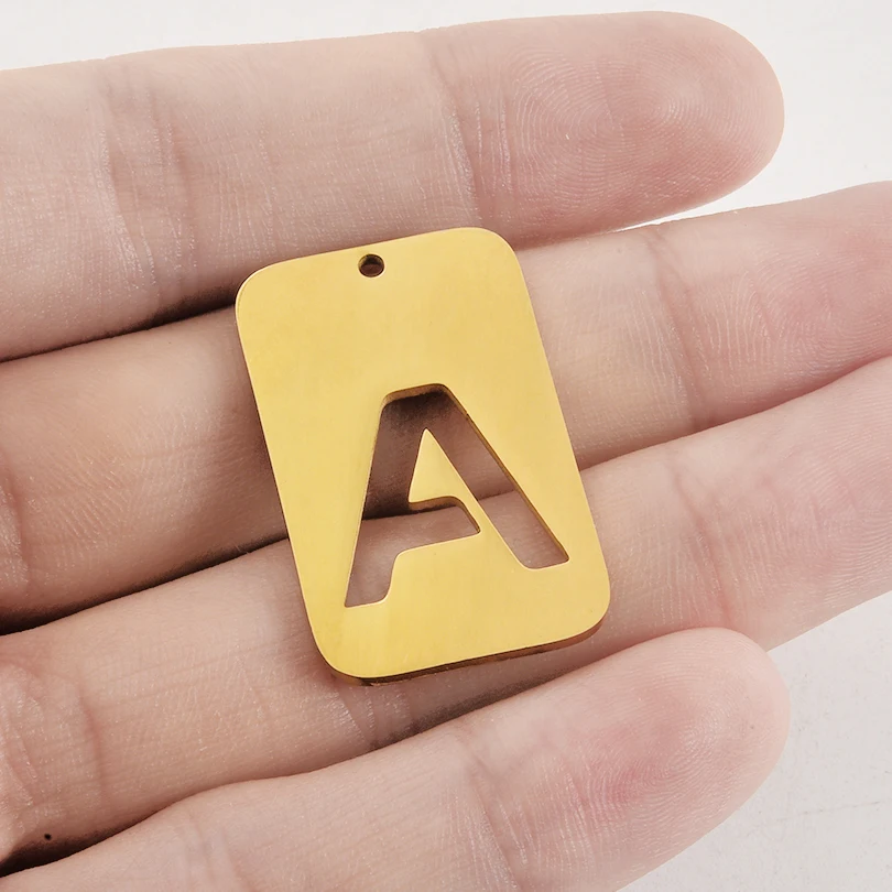 New 3pcs/lot 18K Gold Rectangular Hollow 26 Letters Tag Pendants Stainless Steel Charms Jewelry Making Accessories for Necklaces