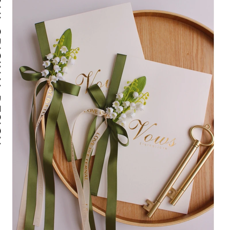 2pcs Green small fresh Style lily of the valley flower Design Bronzing Wedding Vow Books bride groom oath handwritten Vows Card