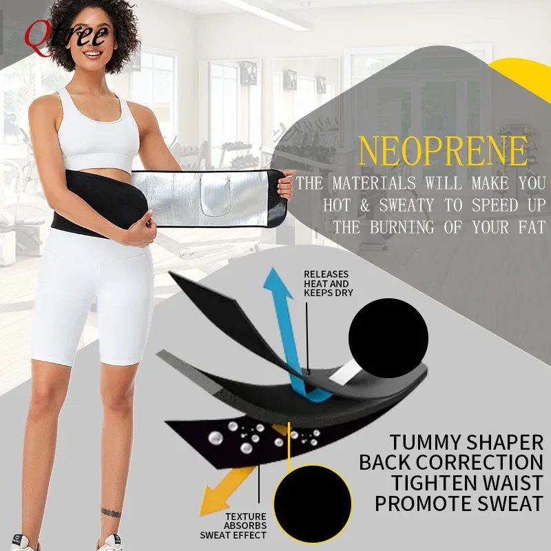 Qtree cintura Cincher cuerpo Shaper Wrap mujeres vientre entrenador cinturón Sauna sudor adelgazamiento entrenamiento faja con bolsillo quemador de grasa corsé