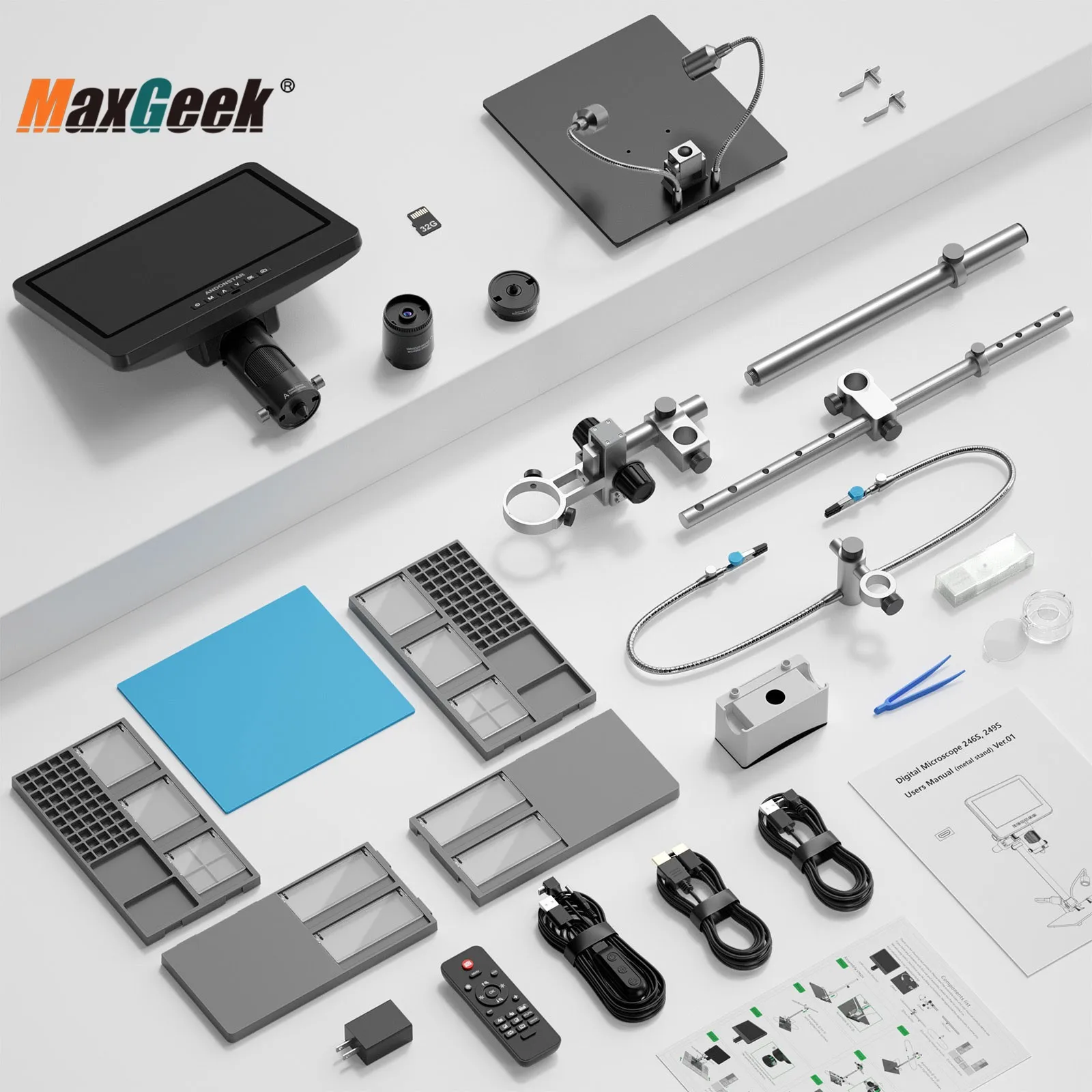 Imagem -05 - Maxgeek Andonstar Microscópio Digital Trinocular Compatível com Hdmi 10-polegada Tela Base de Extensão para Reparo Pcb Ad249s-m-plus