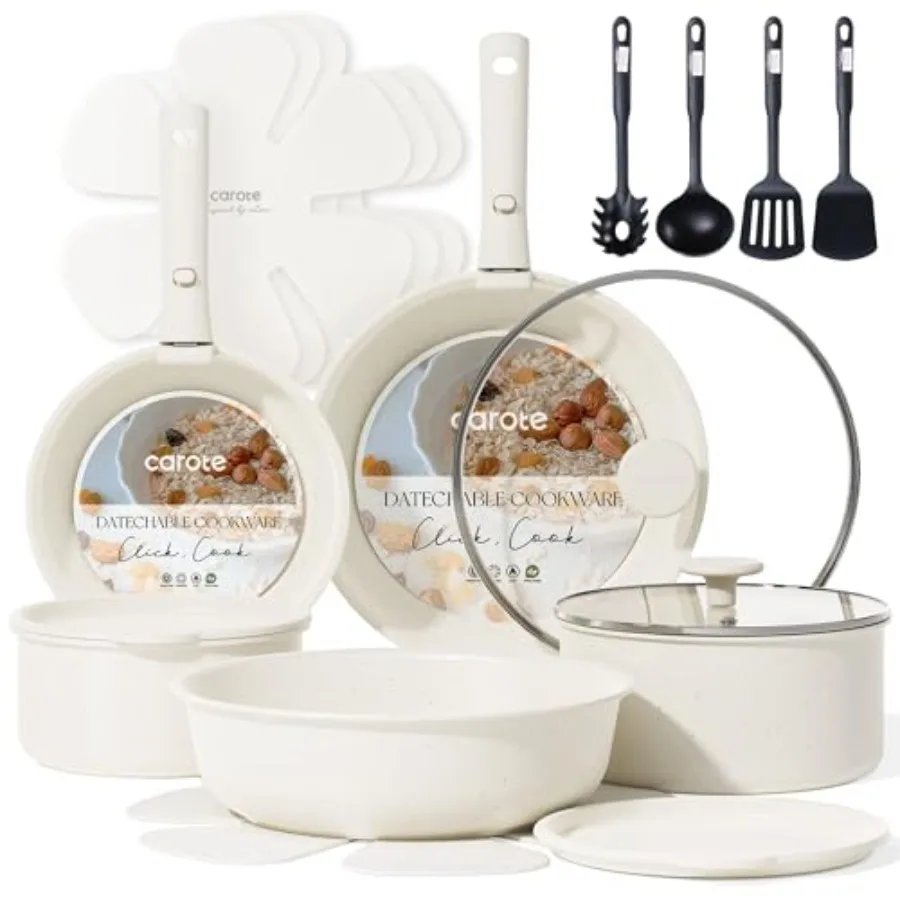

19pcs Pots and Pans Set, Nonstick Cookware Set Detachable Handle, Induction Kitchen Cookware Sets Non Stick with Removable Hand