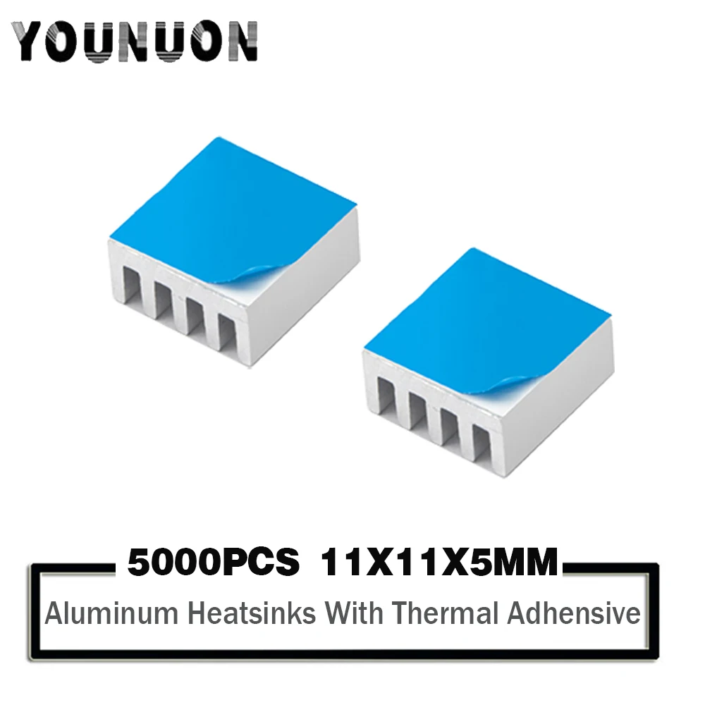 5000PCS YOUNUON 11X11X5mm Aluminum Heatsinks with Thermally Conductive Heat-dissipating Double-sided Adhesive Radiator Heat Sink