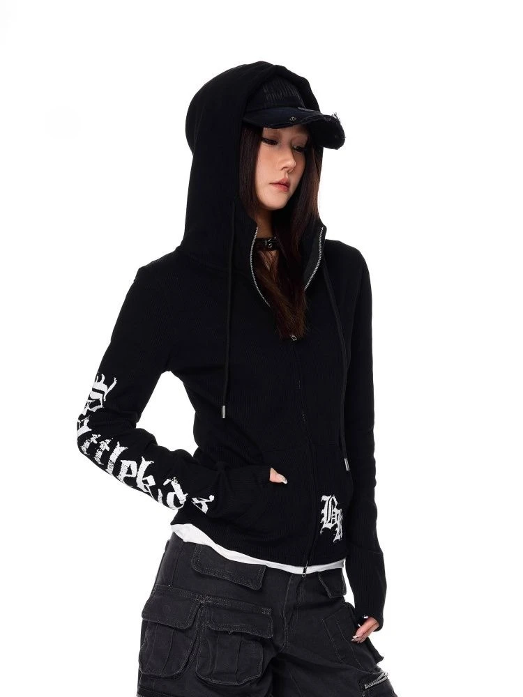 

Deeptown Gothic Vintage Zip Up Hoodies Women Y2K Black Harajuku Hip Hop Sweatshirts American Retro Punk Slim Up Street Hoodies