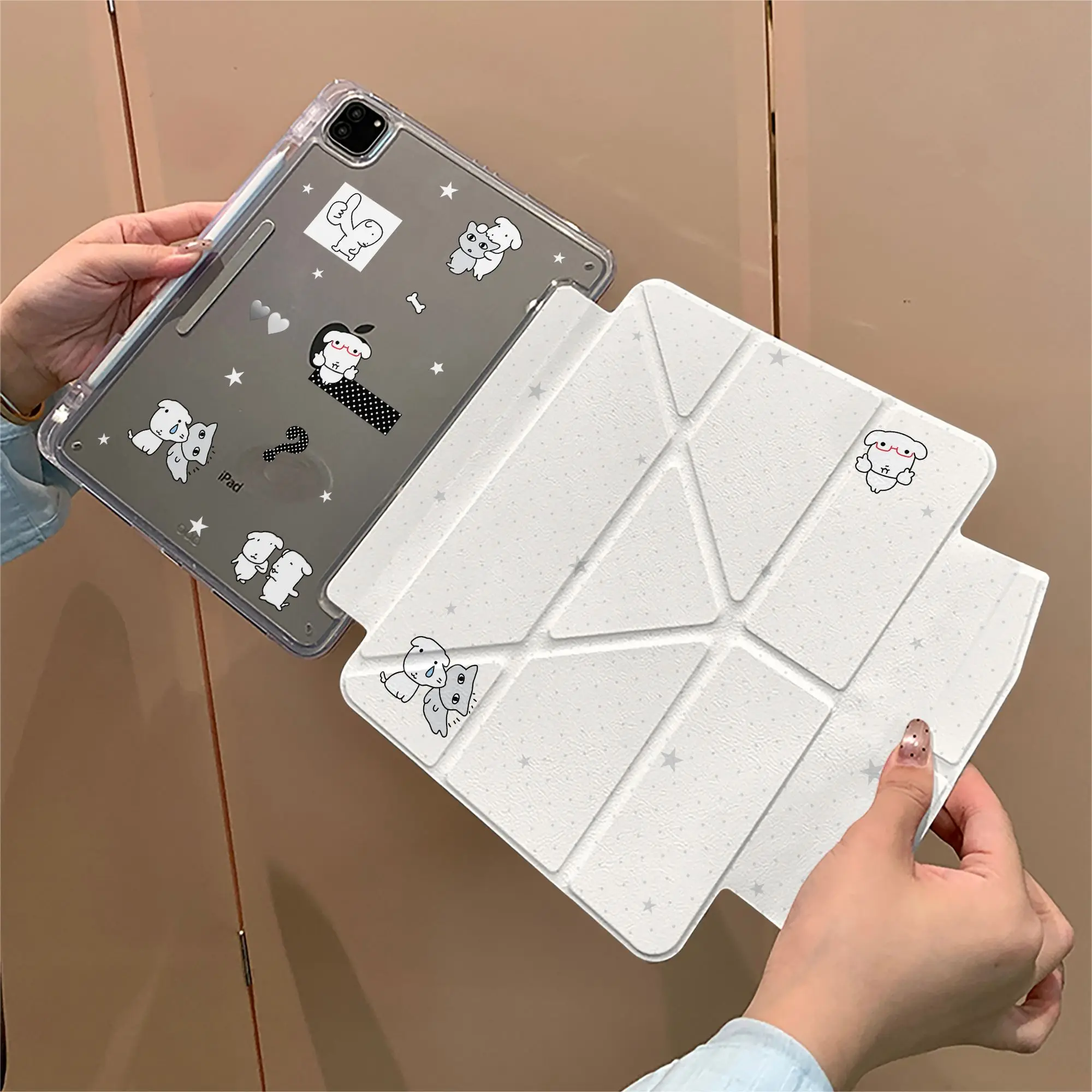 

Polka Dot Puppy 3Y Fold iPad Case For iPad Pro 11 13in 2025 iPad Pro 12.9in Air7 10th 11th M4/5 Shockproof Magnetic Buckle Cover