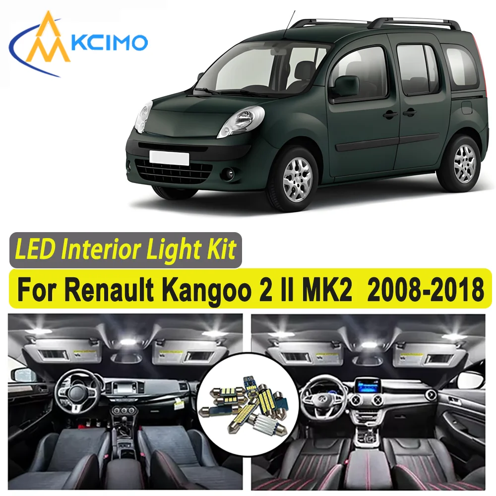 

Kcimo For Renault Kangoo 2 II MK2 2008 2009 2011 2013 2015 2016 2018 Premium Bright LED Interior Dome Map Trunk Light Kit Car
