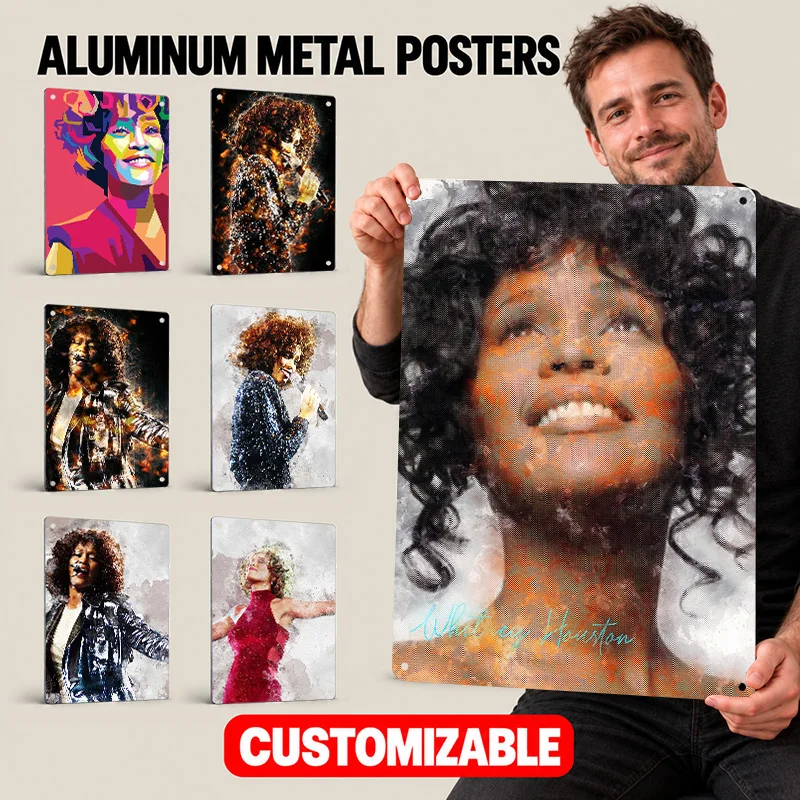 Whitney Houston Singer Textured Metal Posters Personalized Aluminum Sign Vocal Soul Theme Wall Art For Music Room Or Bedroom