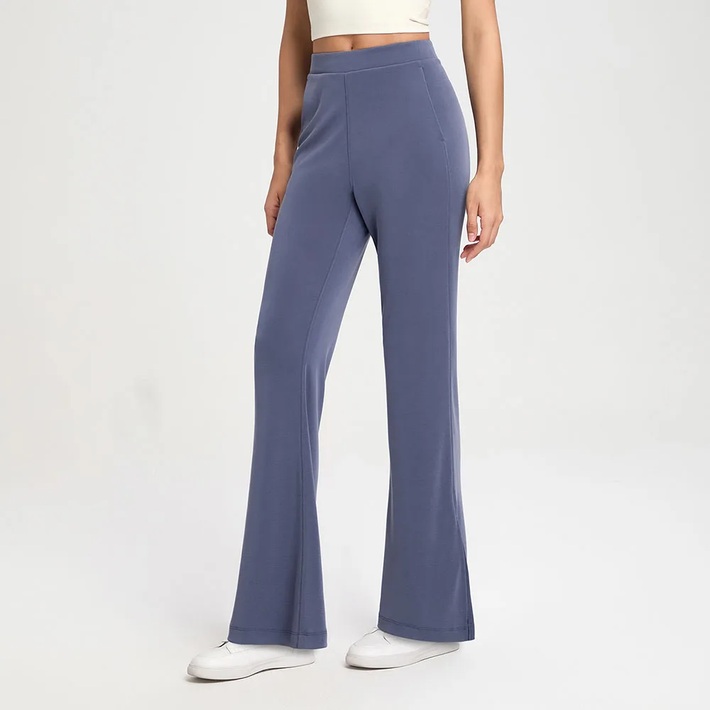 

Women's Sand Washed Ribbed Modal Yoga Pants - Loose Fit Flared Workout Trousers with High Waist & Naked Sensation