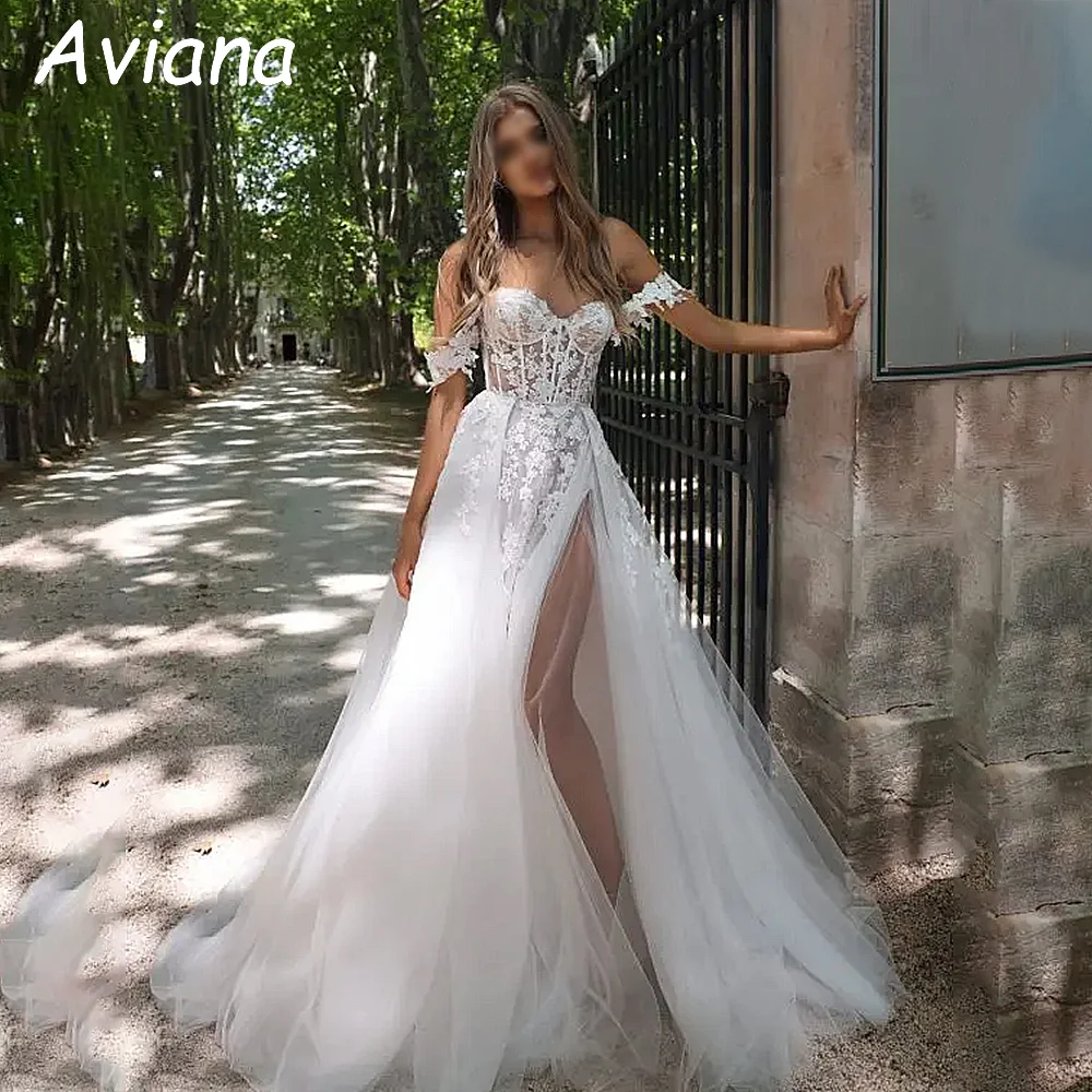 

Customized Elegant Long Lace Wedding Dresses Off the Shoulder Floor-Length A-Line Bridal Women Vestidos De Novias 2025