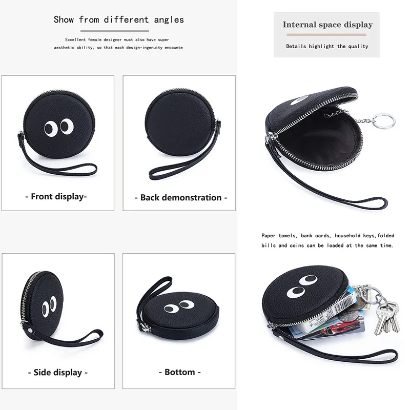 

Women Genuine Leather Wallets Coin Purses Circle Purse Soft Cowhide Storage Bag for Women Mini Cute Big Eye Coin Bag Card Holder