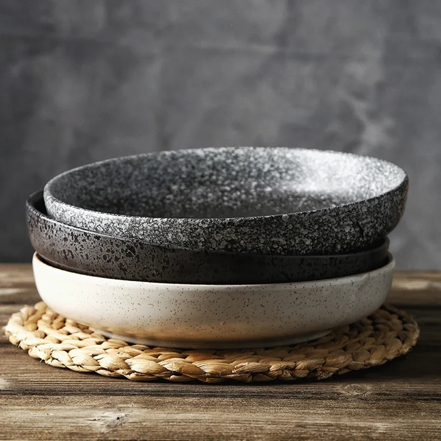 

8 Inch Japanese Style Classic Porcelain Side Dish Bowl Japanese Style Deep Dish Restaurant Circular Ceramic Plate Salad Bowl