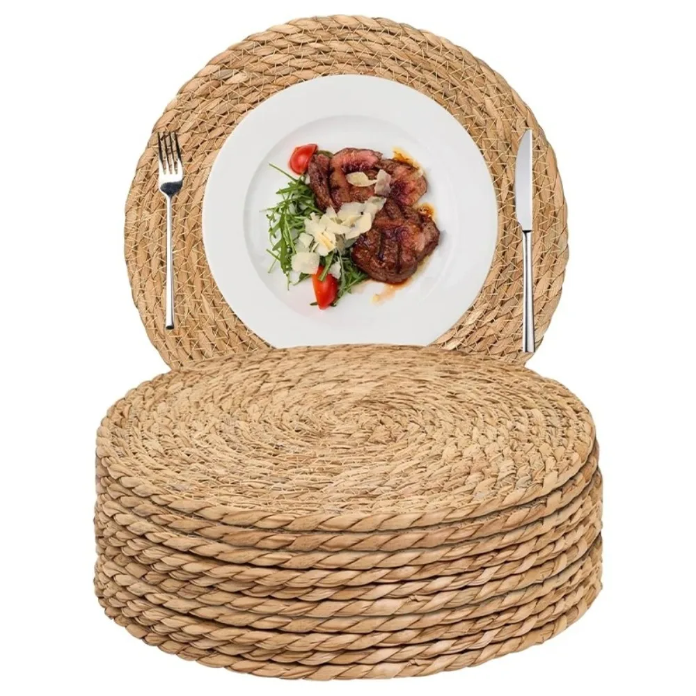 Sousplat Redondo de Rattan Trançado à Mão, Antiderrapante, Resistente ao Calor, Natural, para Decoração de Mesa