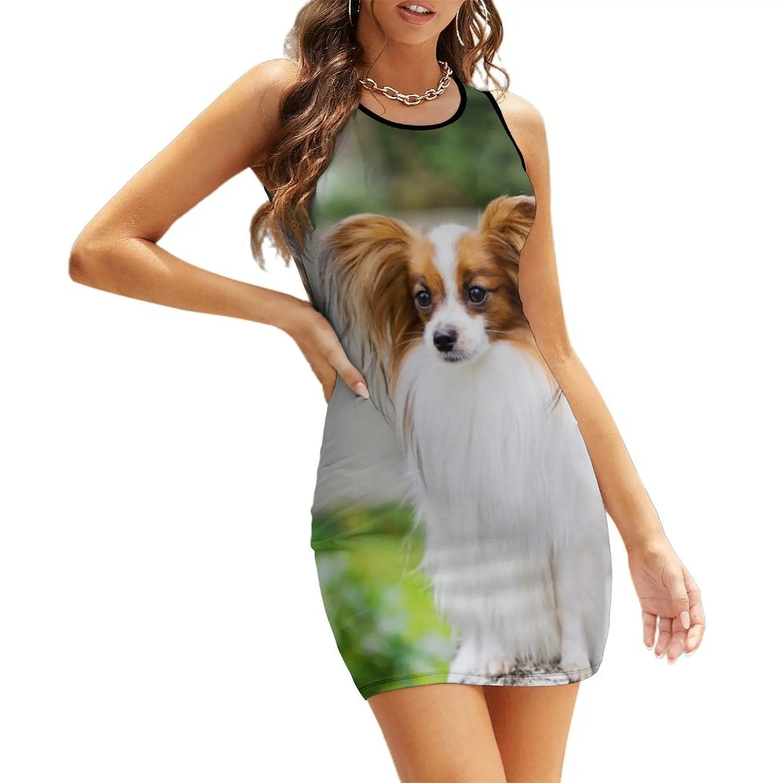 

Portrait of a papillon purebreed dog Sleeveless Sundress clothing women summer 2025 Casual dresses