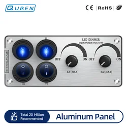 Multi-funções LED dimmer interruptor, painel de alumínio, interruptor de alavanca, 12V, 24V, para rv, iate, carro, barco, caminhão, veículos, van, poder leve